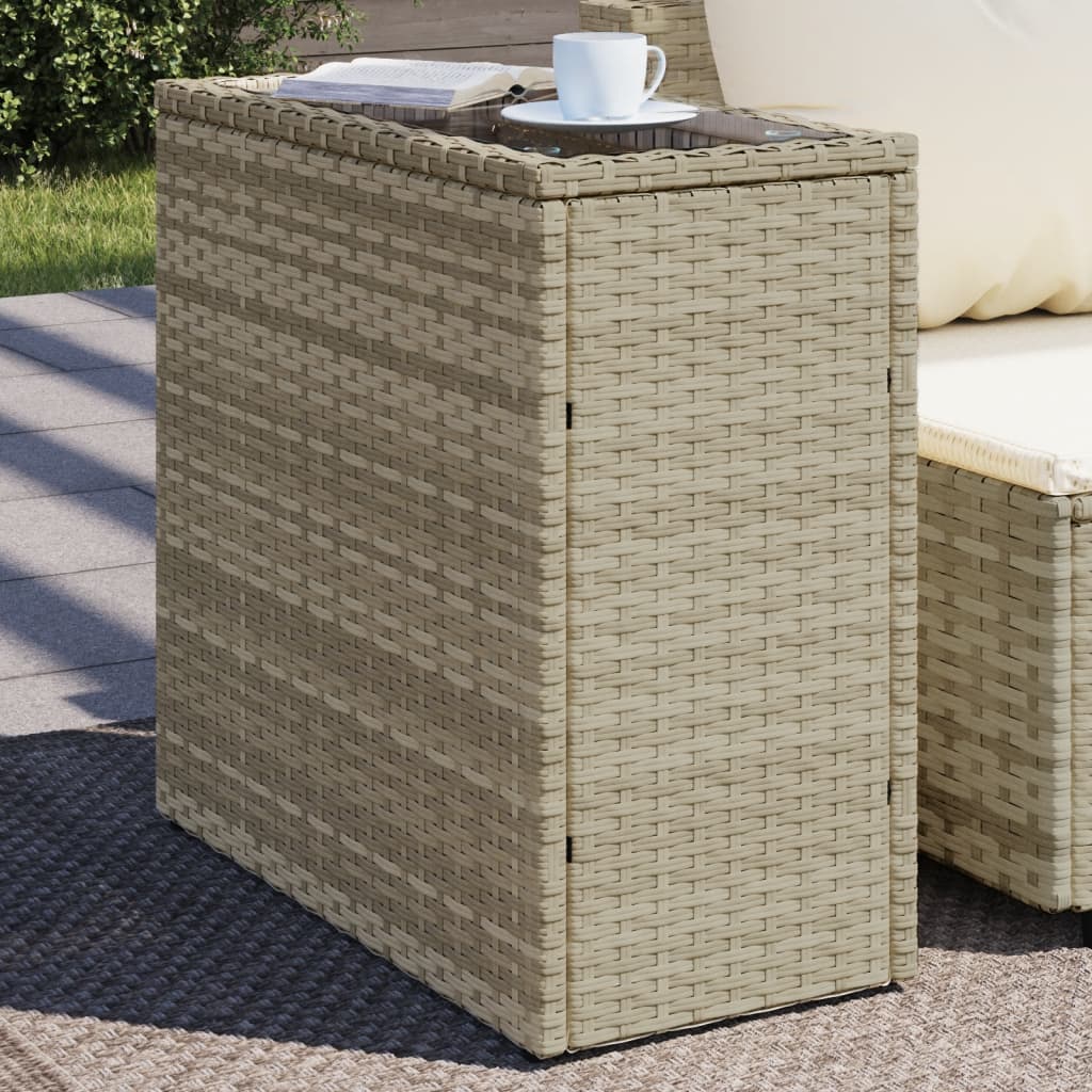 Garden Side Table with Glass Top Light Grey 58x27.5x55 cm Poly Rattan - Discount Dealers