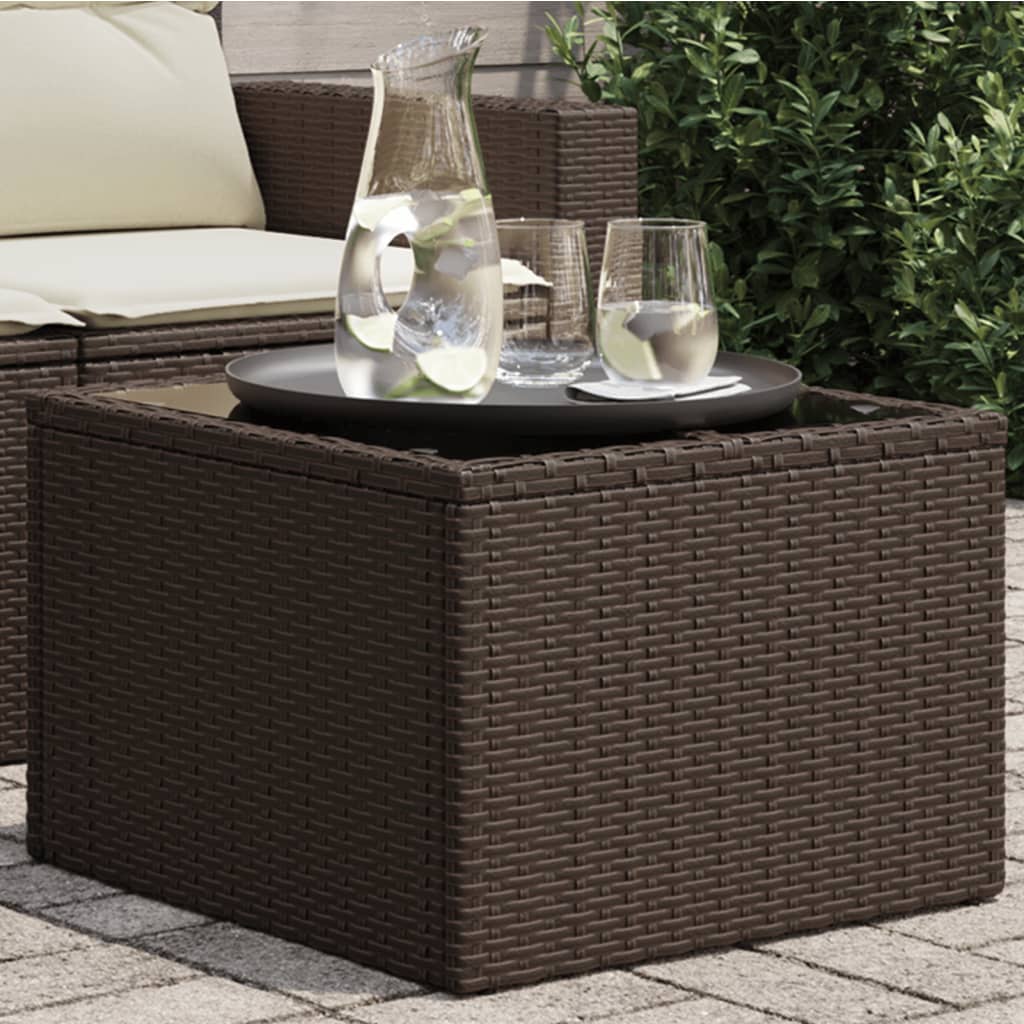 Garden Table with Glass Top Brown 55x55x37 cm Poly Rattan - The Home Maker
