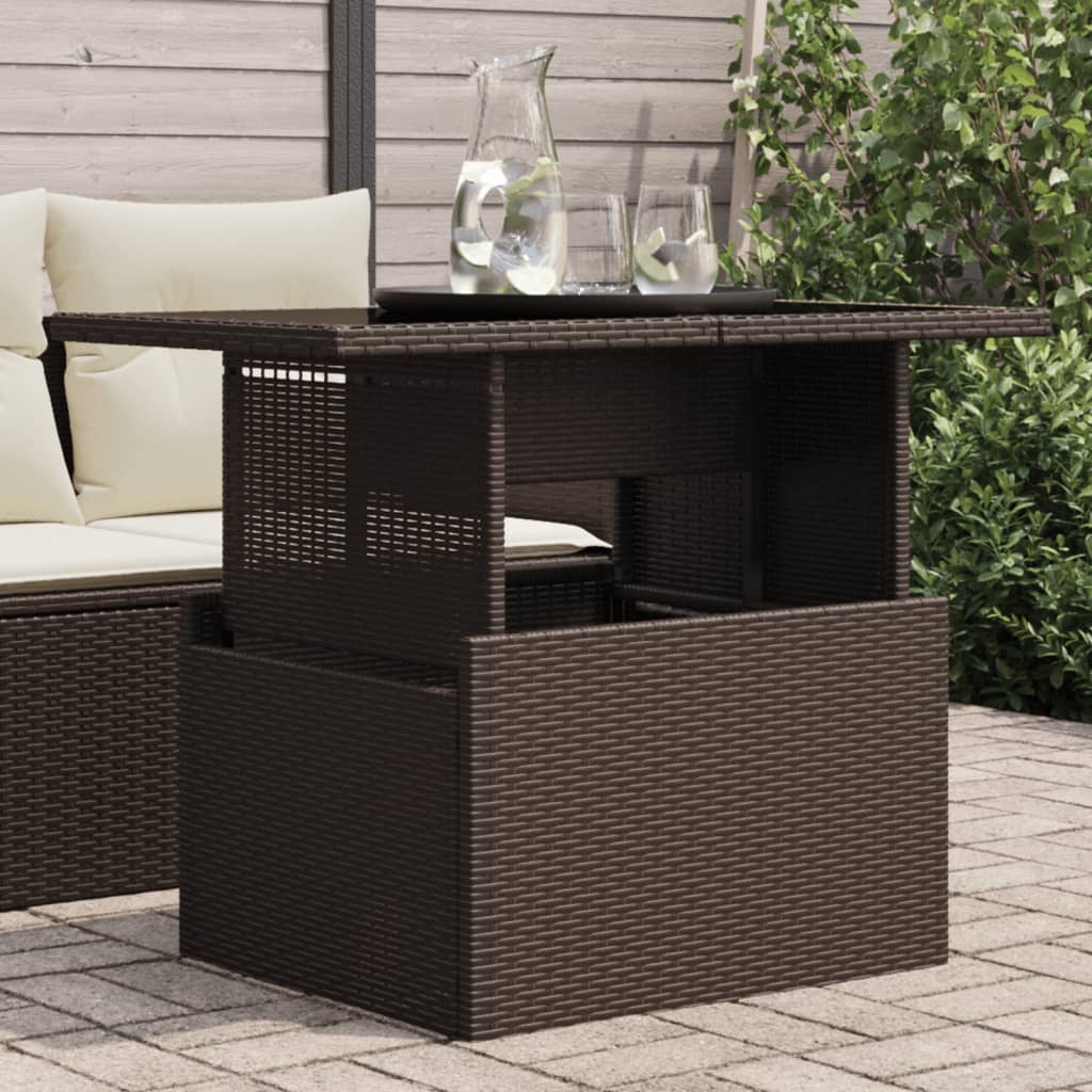 Garden Table with Glass Top Brown 100x55x73 cm Poly Rattan - Decor Base