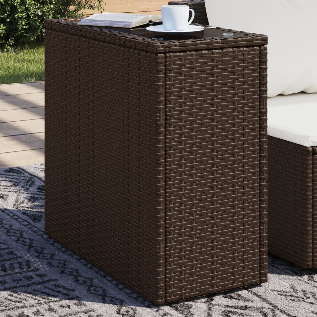 Garden Side Table with Glass Top Brown 58x27.5x55 cm Poly Rattan - Merkel Designers