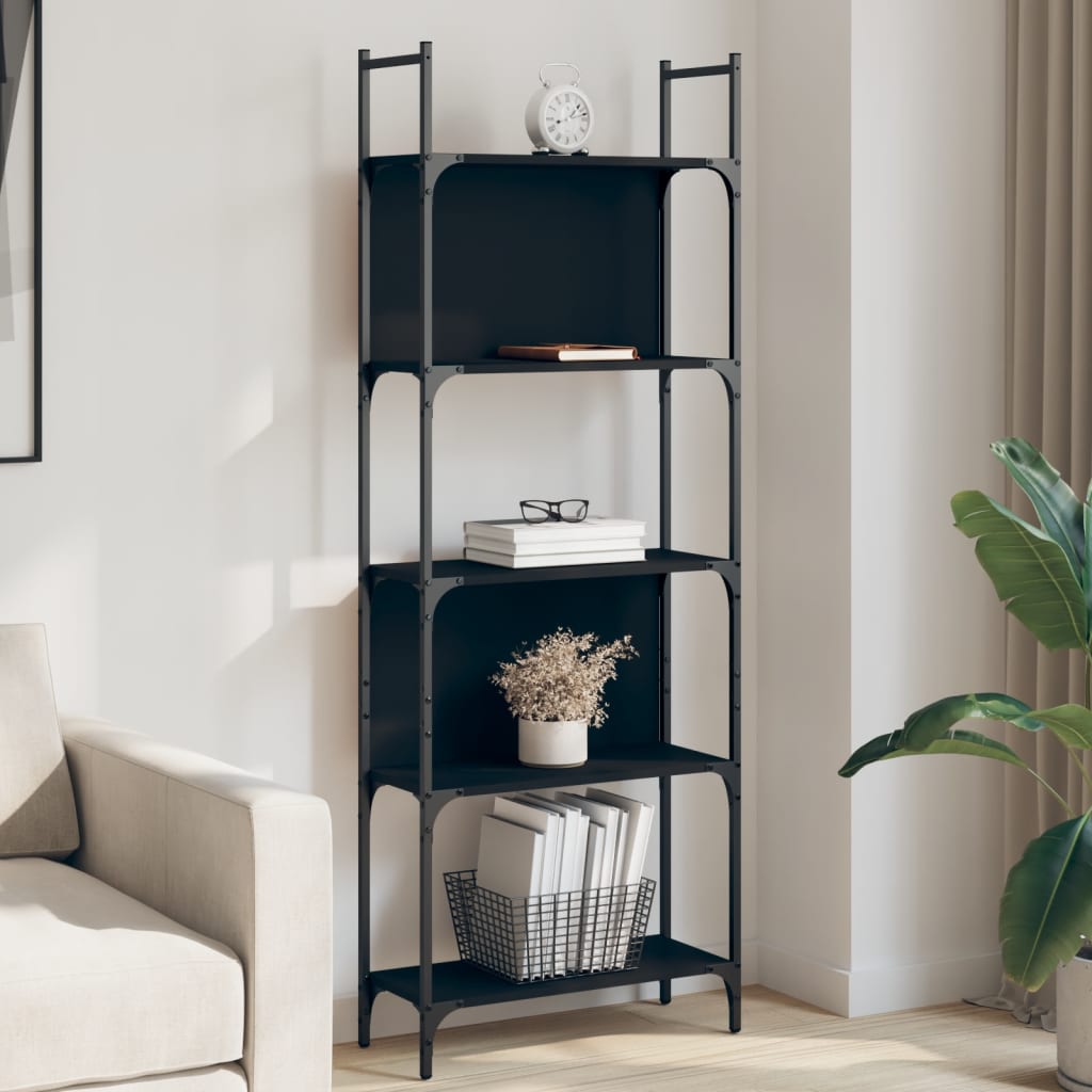 Bookshelf 5-Tier Black 60.5x24x166.5 cm Engineered Wood - Brittle & Co