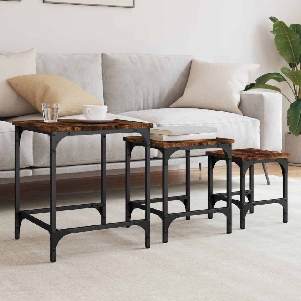 Nesting Coffee Tables 3 pcs Smoked Oak Engineered Wood - Casper Homes