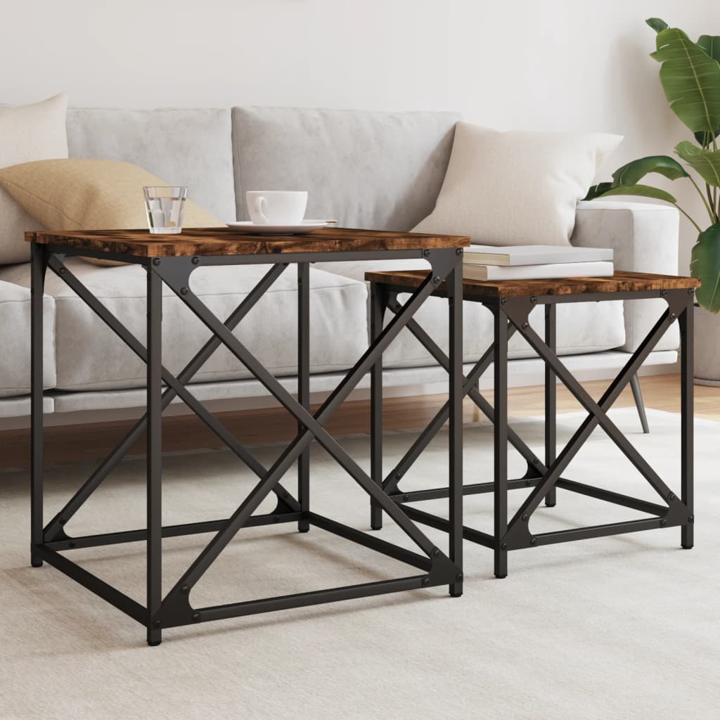 Nesting Coffee Tables 2 pcs Smoked Oak Engineered Wood - Brittle & Co
