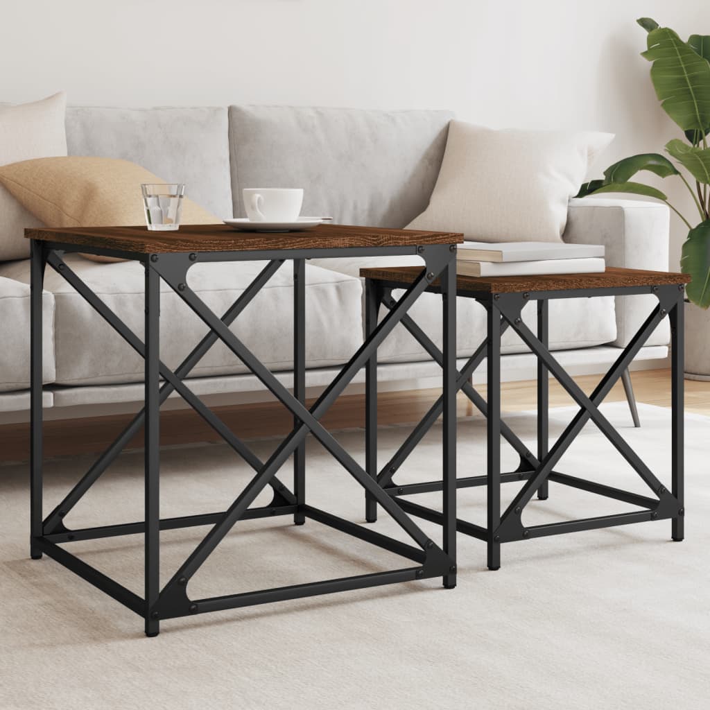 Nesting Coffee Tables 2 pcs Brown Oak Engineered Wood - The Home Maker