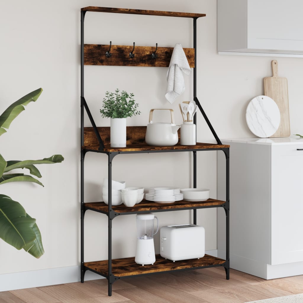 Baker's Rack with Hooks 4-Tier Smoked Oak Engineered Wood - Direct Imports