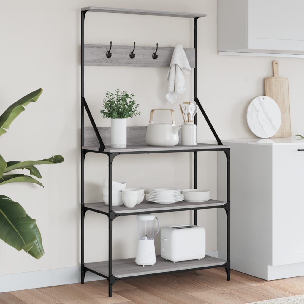 Baker's Rack with Hooks 4-Tier Grey Sonoma Engineered Wood - Casper Homes