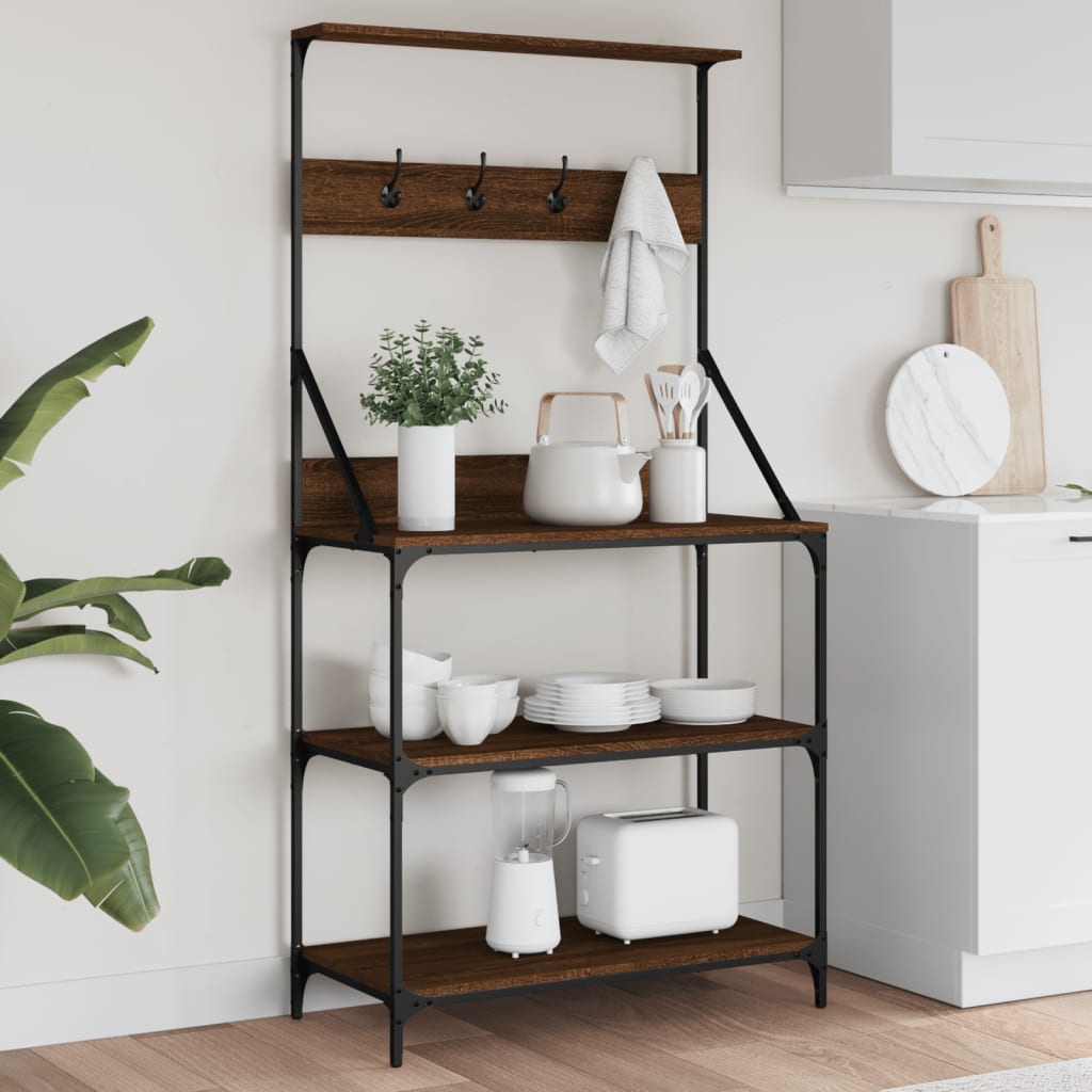 Baker's Rack with Hooks 4-Tier Brown Oak Engineered Wood - Direct Imports