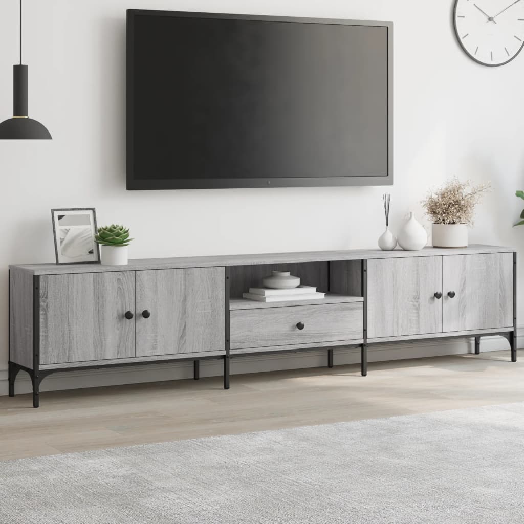 TV Cabinet with Drawer Grey Sonoma 200x25x44 cm Engineered Wood - Brittle & Co
