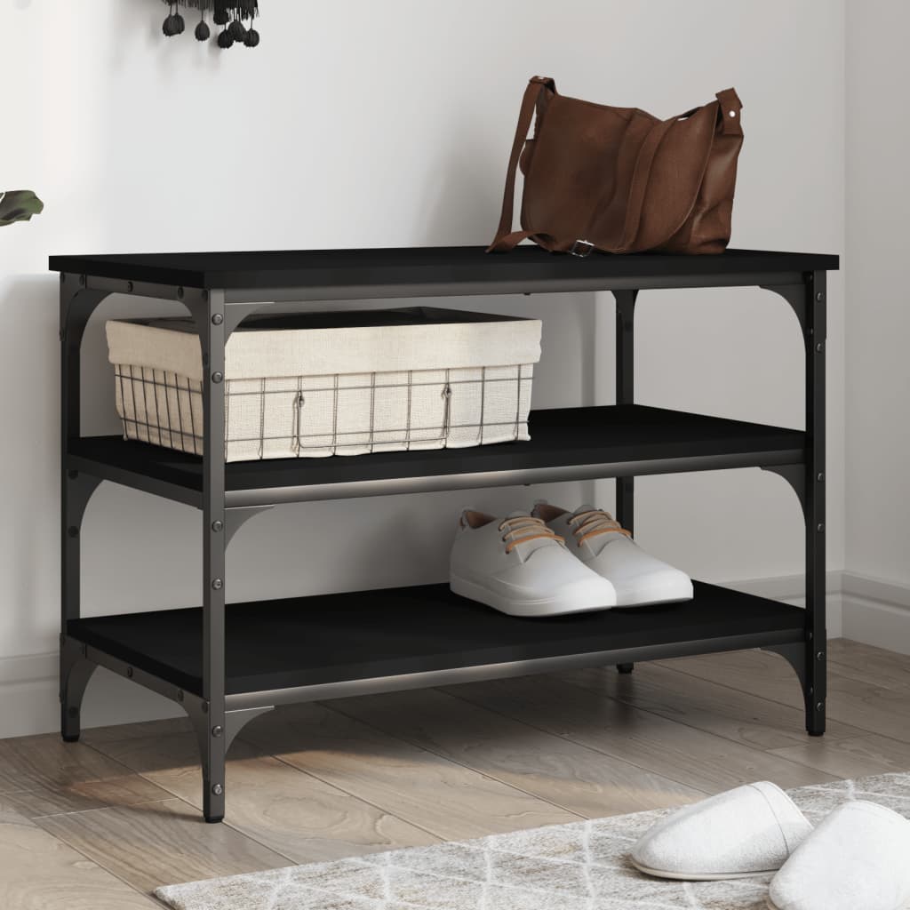 Shoe Bench Black 70x38.5x49 cm Engineered Wood - Brittle & Co