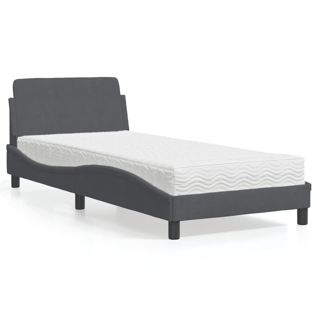 Bed with Mattress Dark Grey Single Velvet - Tyrell & Tyrell