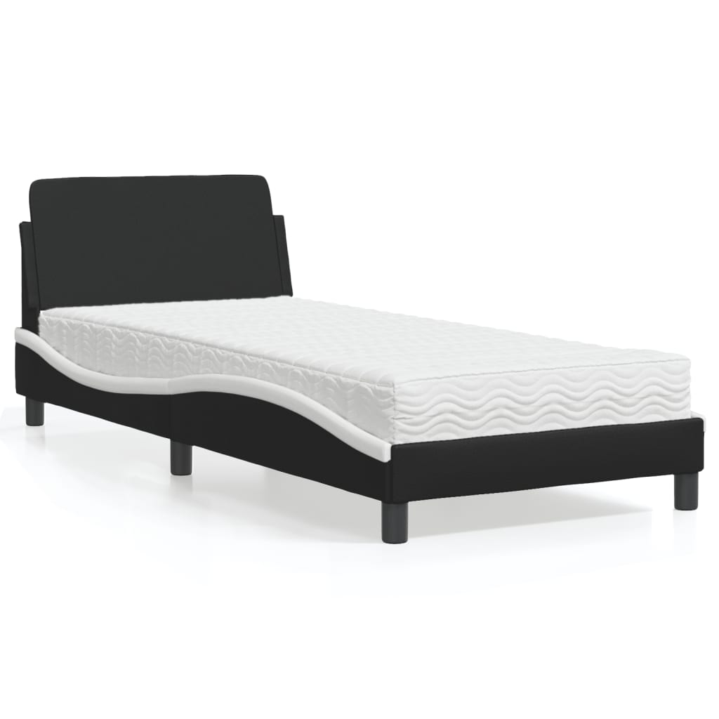 Bed with Mattress Black and White Single Faux Leather - Tyrell & Tyrell
