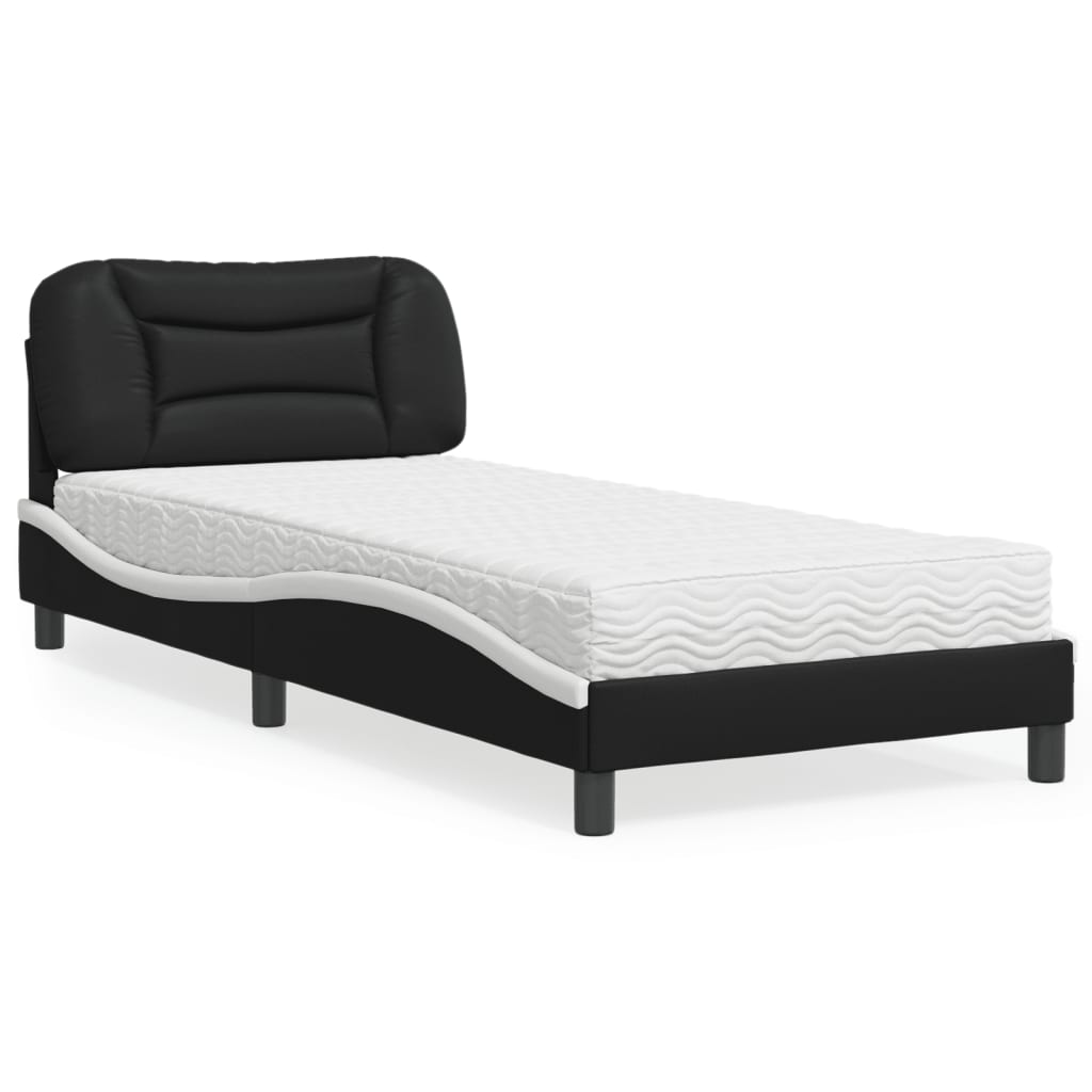 Bed with Mattress Black and White 90x190cm Single Faux Leather - Casper Homes