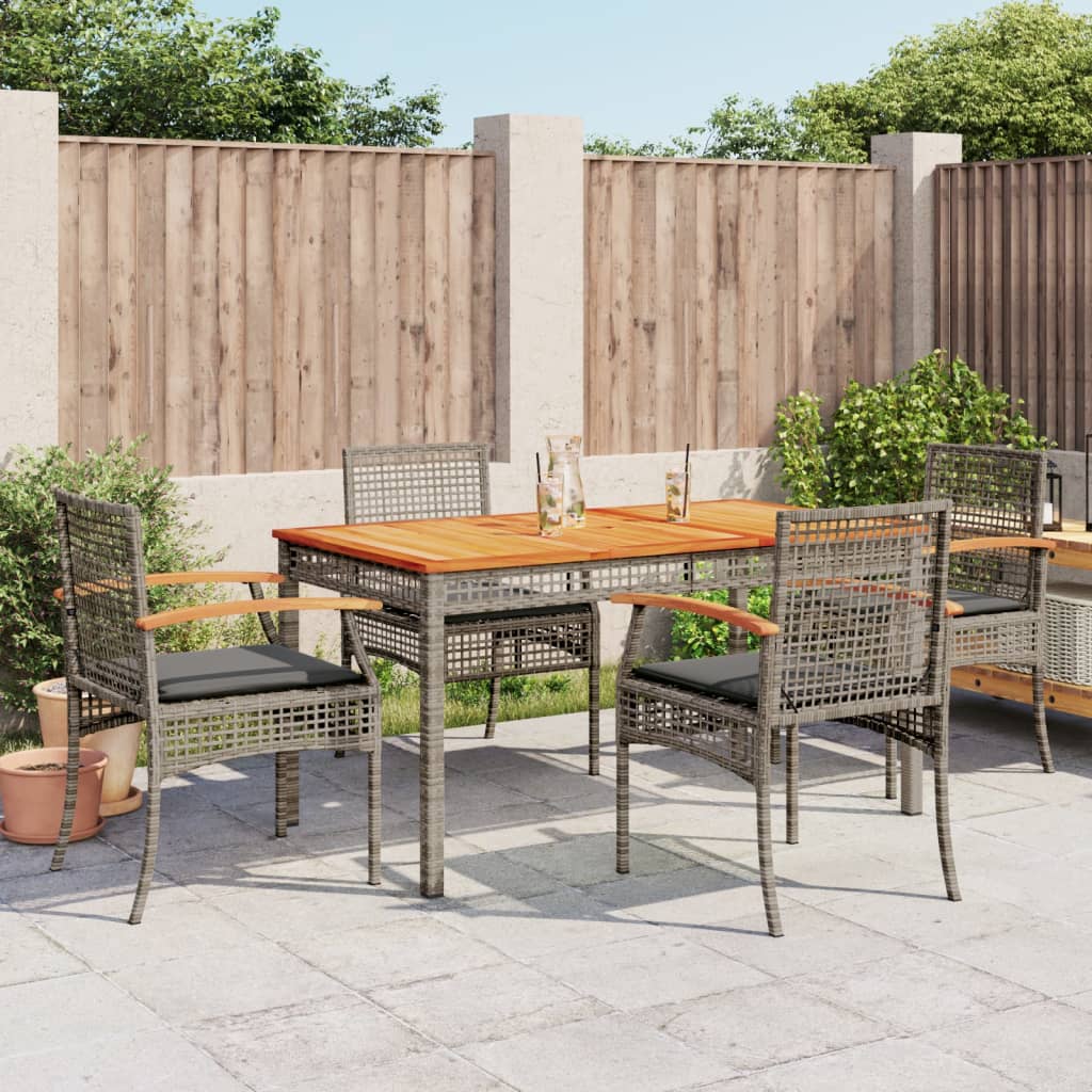 5 Piece Garden Dining Set with Cushions Grey Poly Rattan - Style and Chic