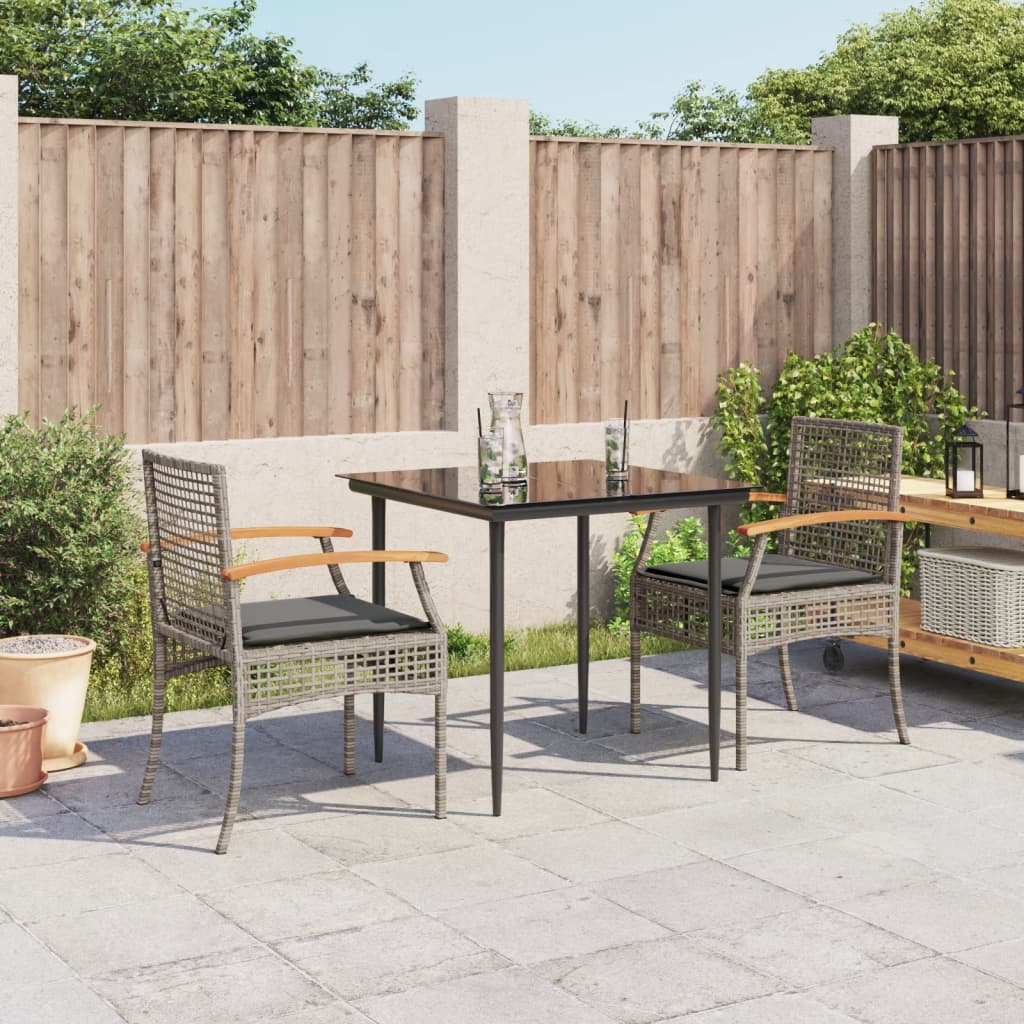 3 Piece Garden Dining Set with Cushions Grey Poly Rattan - Merkel Designers