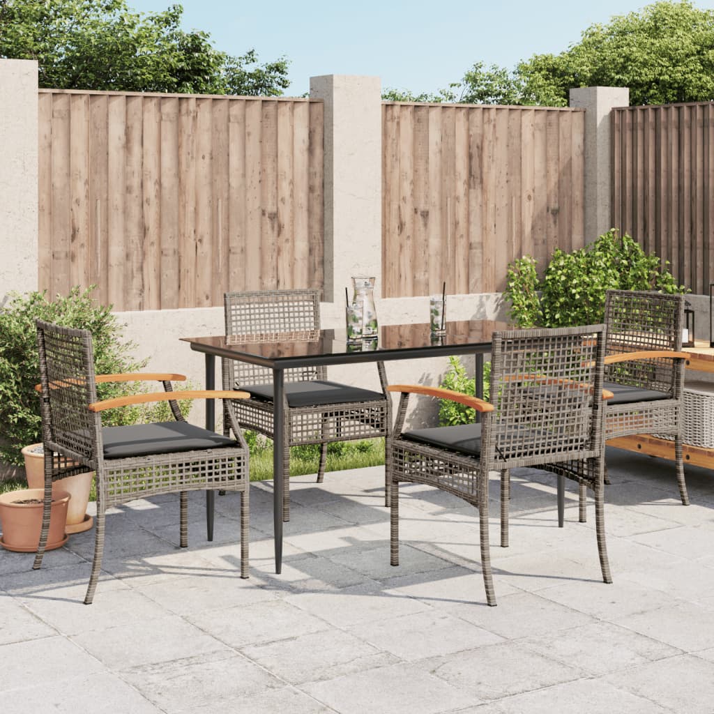 5 Piece Garden Dining Set with Cushions Grey Poly Rattan - Merkel Designers