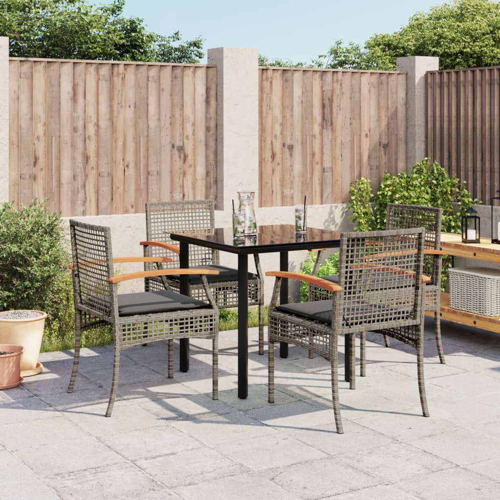 5 Piece Garden Dining Set with Cushions Grey Poly Rattan - Discount Dealers
