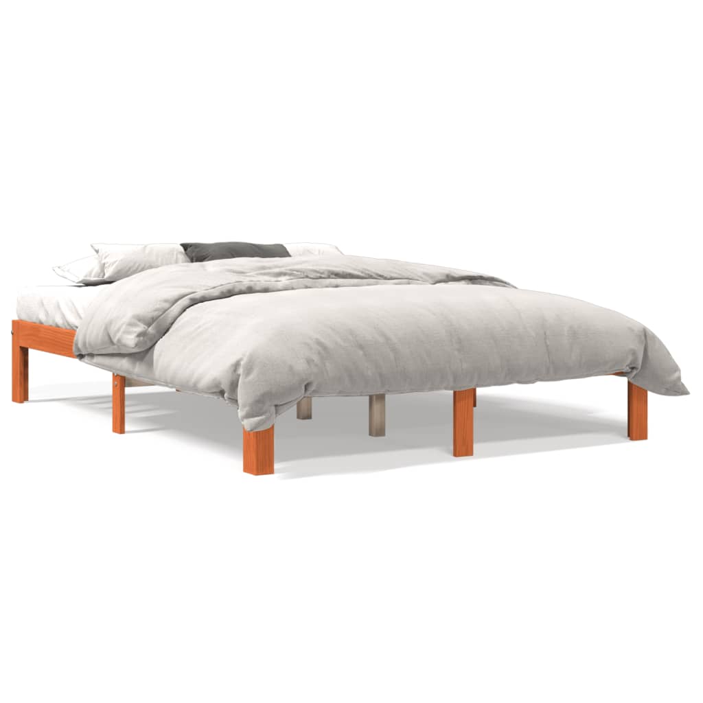 Bed Frame Wax Brown 135x190 cm Double Solid Wood Pine - The Home Maker