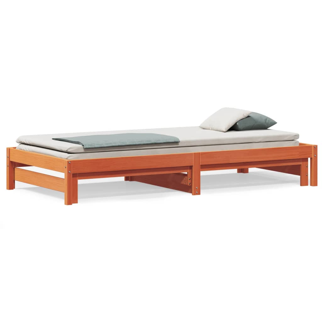 Day Bed with Trundle Wax Brown 90x200 cm Solid Wood Pine - The Home Maker