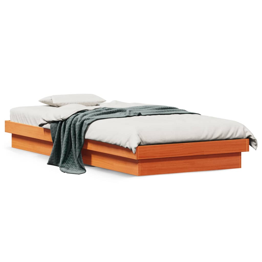 LED Bed Frame Wax Brown 90x200 cm Solid Wood Pine - Style and Chic