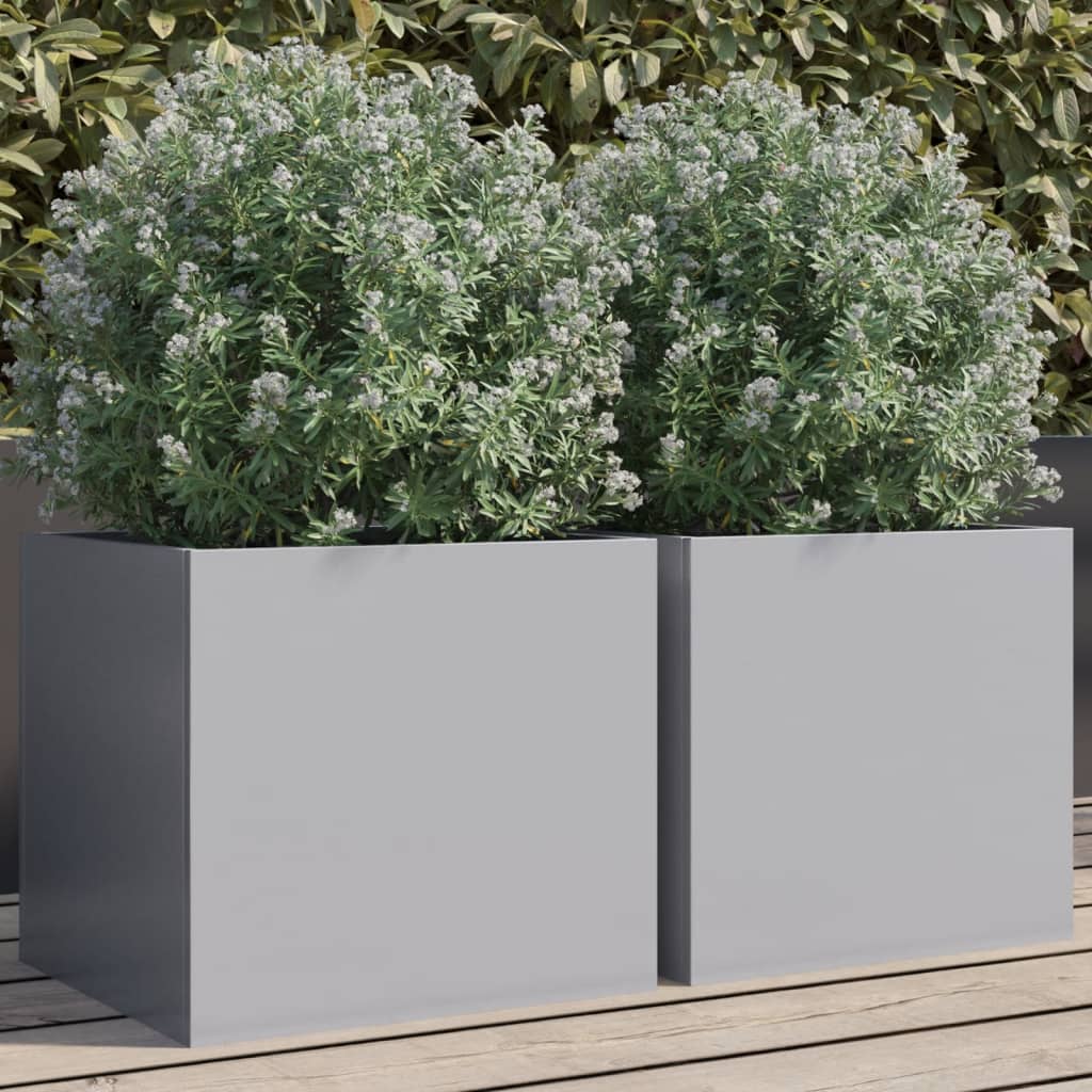 Planters 2 pcs Silver 32x30x29 cm Galvanised Steel - The Home Maker