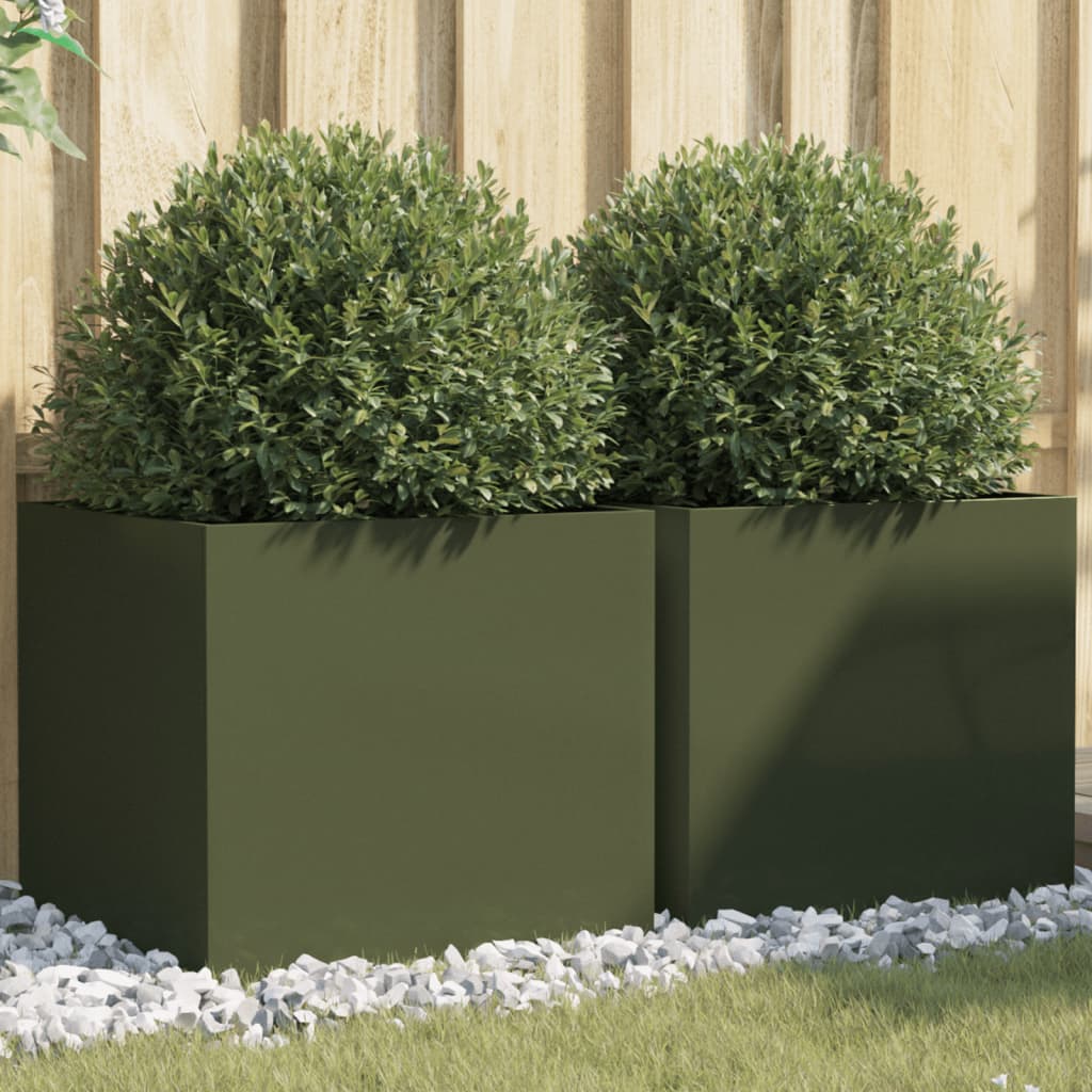 Planters 2 pcs Olive Green 49x47x46 cm Cold-rolled Steel - Merkel Designers