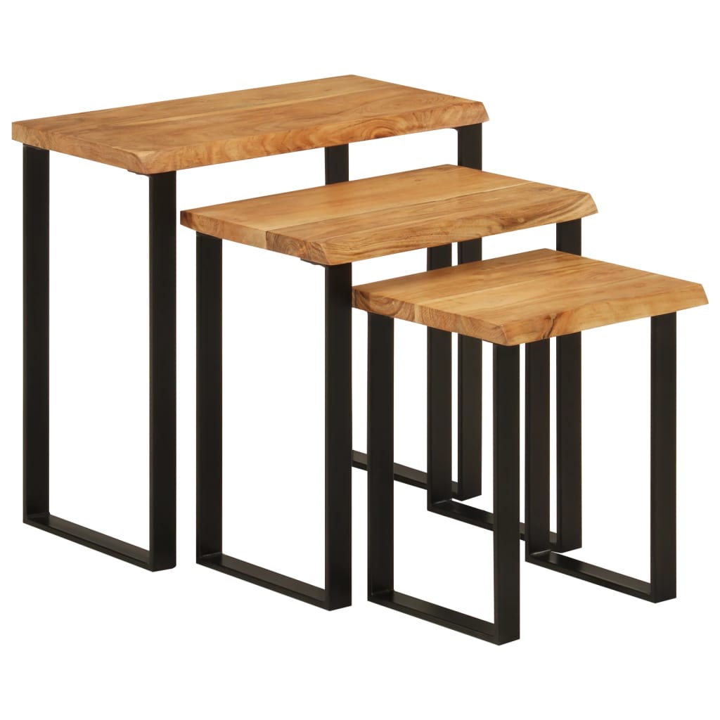Nesting Tables 3 pcs with Live Edge Solid Wood Acacia - The Home Maker