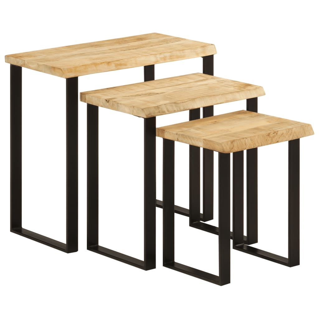 Nesting Tables 3 pcs with Live Edge Solid Wood Mango - The Home Maker