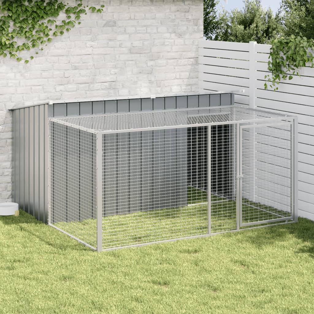 Dog House with Run Anthracite 197x194x110 cm Galvanised Steel - All Things Good