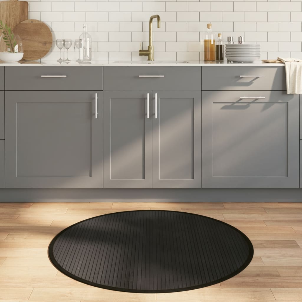 Rug Round Black100 cm Bamboo - Design Hut