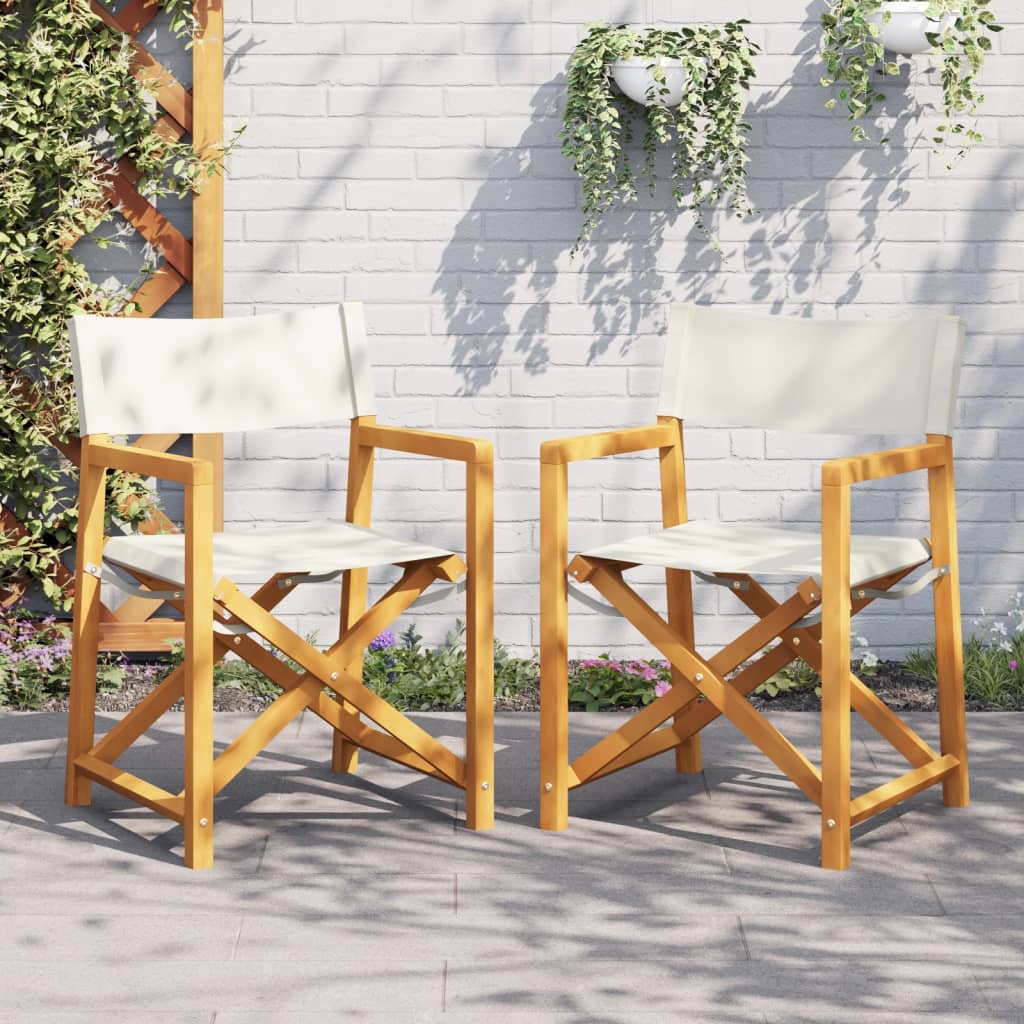 Folding Director Chairs 2 pcs Cream White Fabric - Brittle & Co