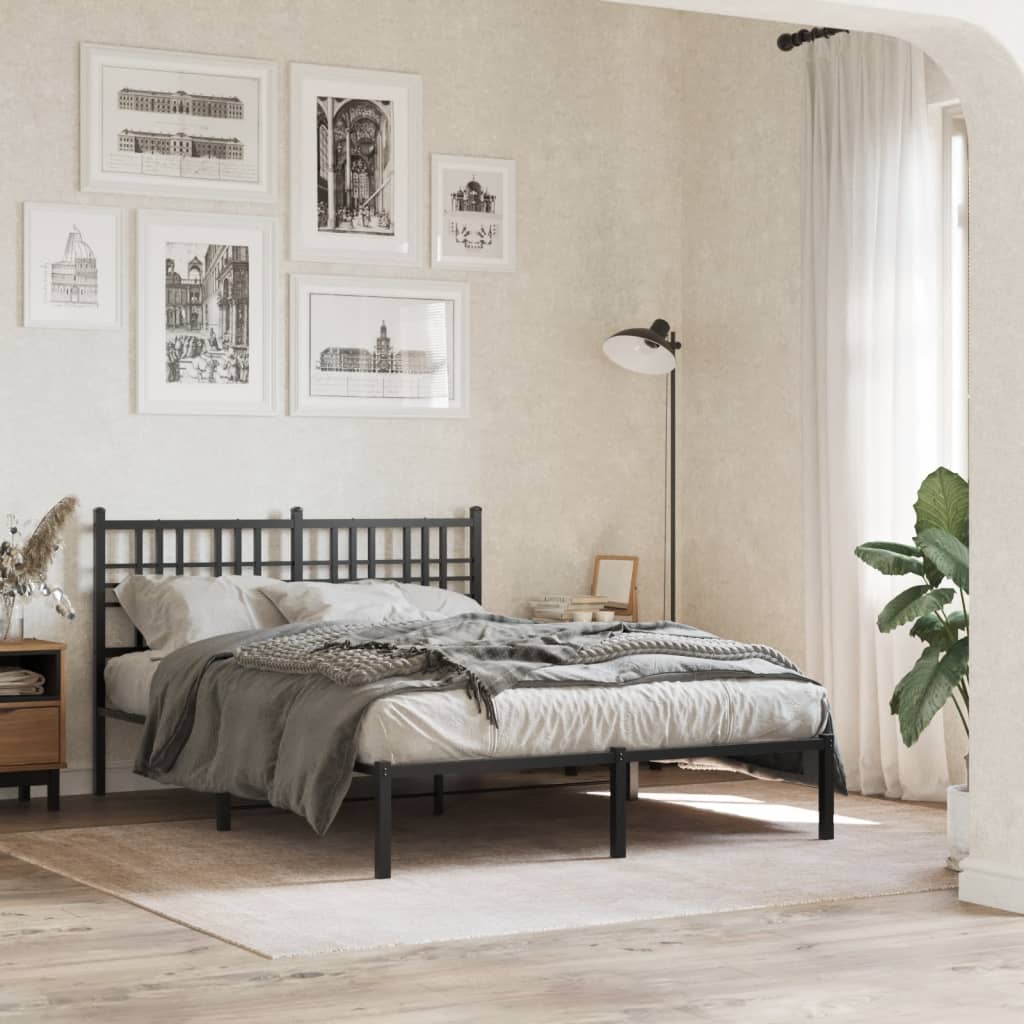 Metal Bedframe with Headboard Black 120x200cm - Decor Base