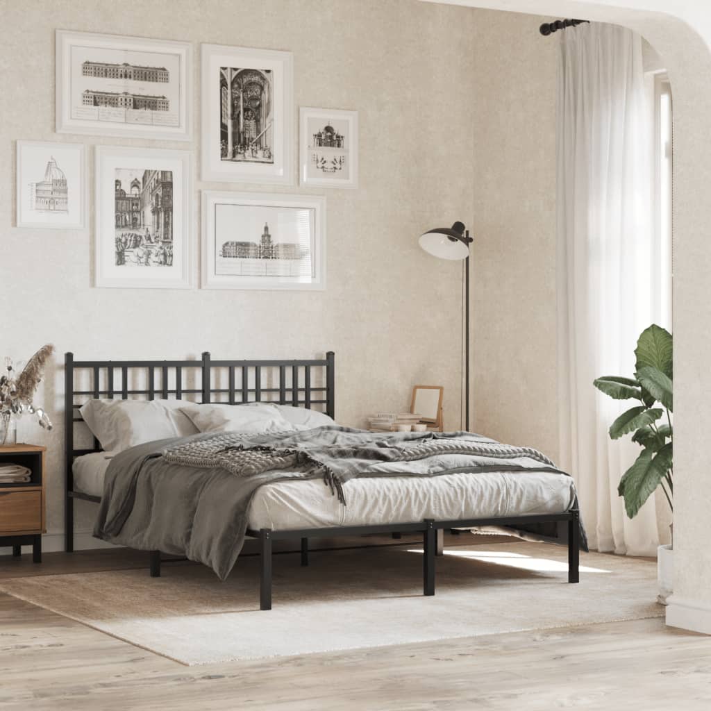 Metal Bedframe with Headboard Black 140x200cm - Merlin Deals