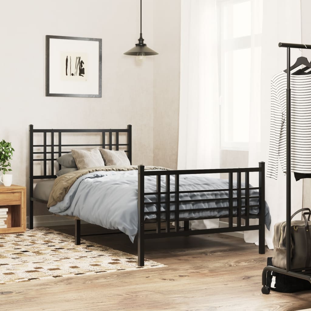 Metal Bedframe with Footboard Black 100x190cm - All Things Good