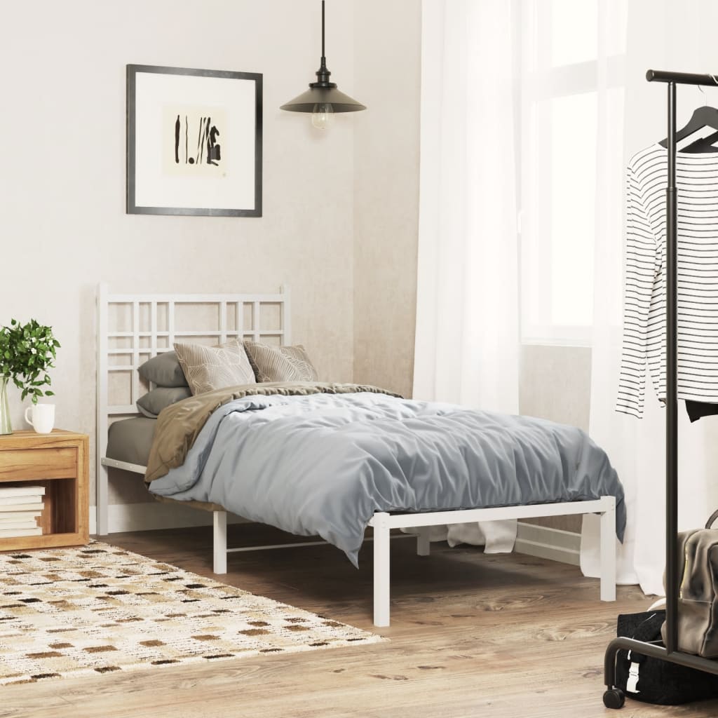 Metal Bedframe with Headboard White 80x200cm - Decor Base