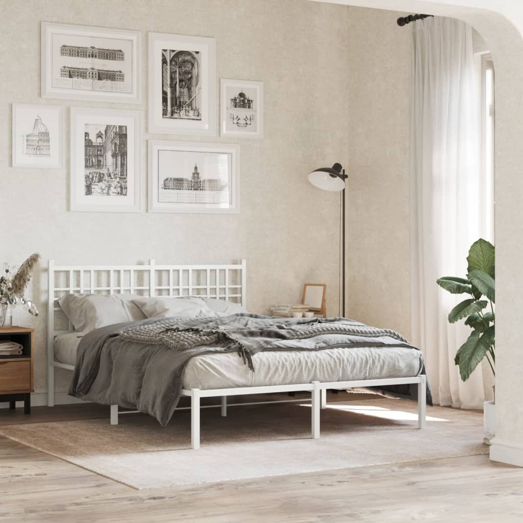 Metal Bedframe with Headboard White 140x190cm - Merkel Designers