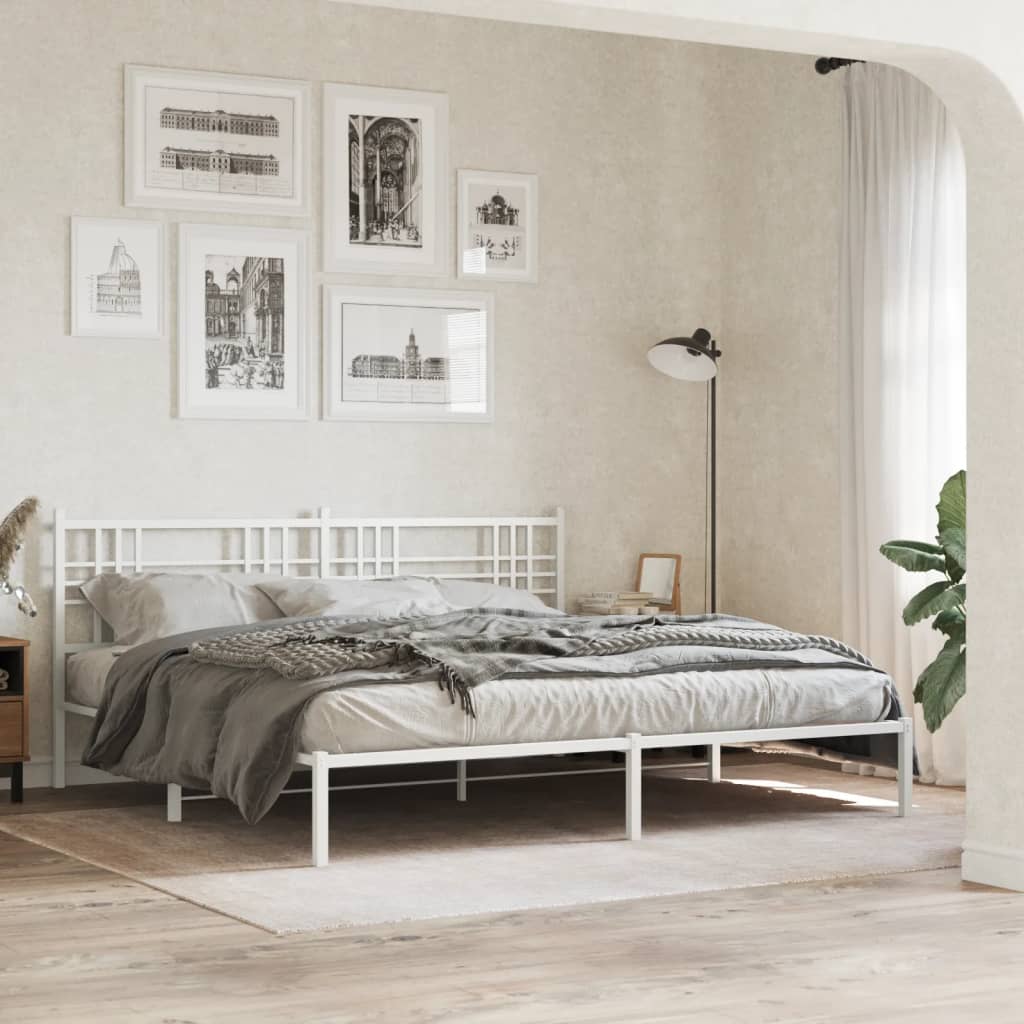 Metal Bedframe with Headboard White 200x200cm - Tyrell & Tyrell