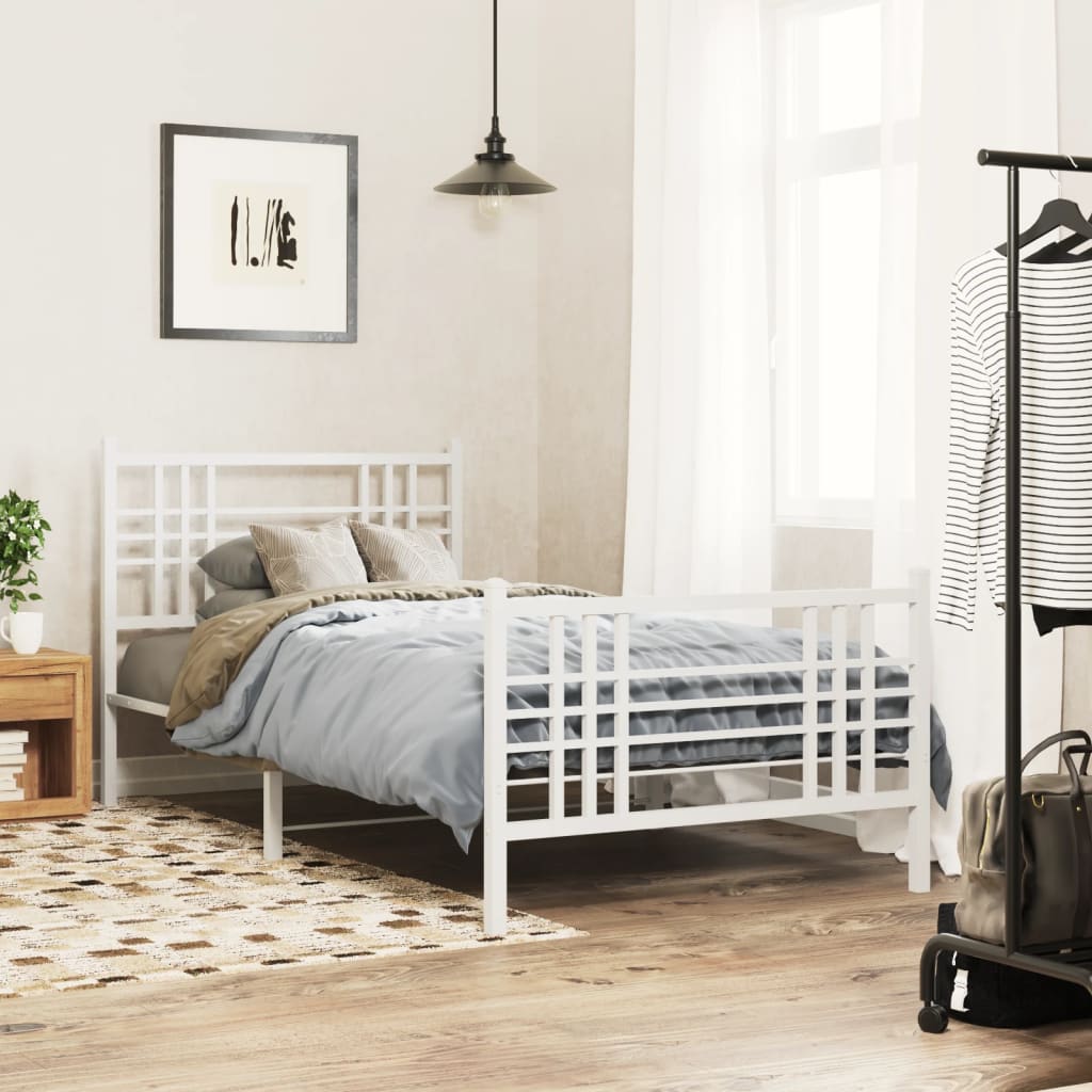Metal Bedframe with Footboard White 90x190cm - Brittle & Co