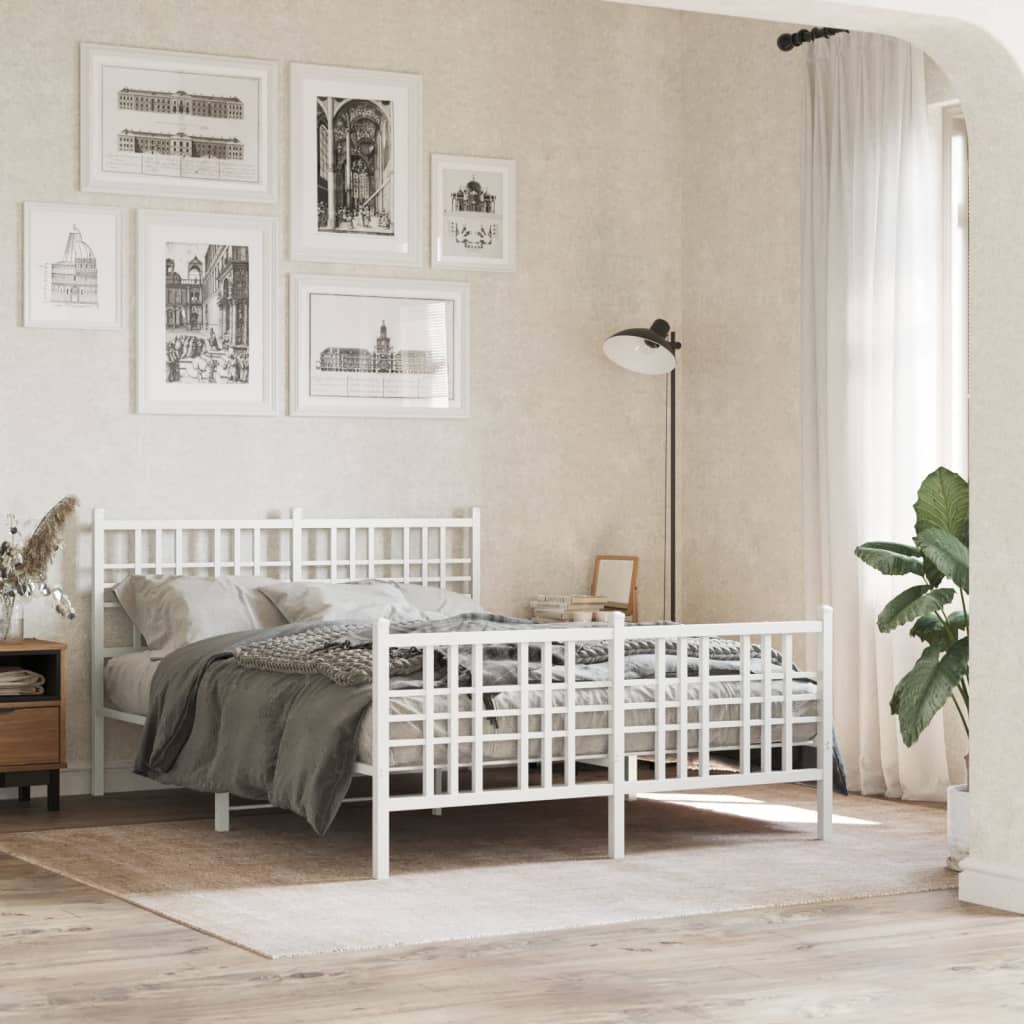 Metal Bedframe with Footboard White 140x190cm - Merkel Designers