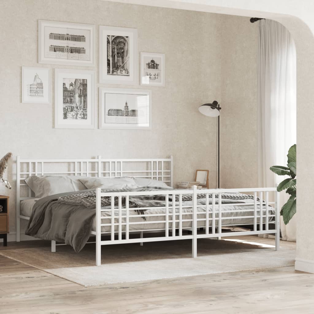 Metal Bedframe with Footboard White 183x213cm - Brittle & Co