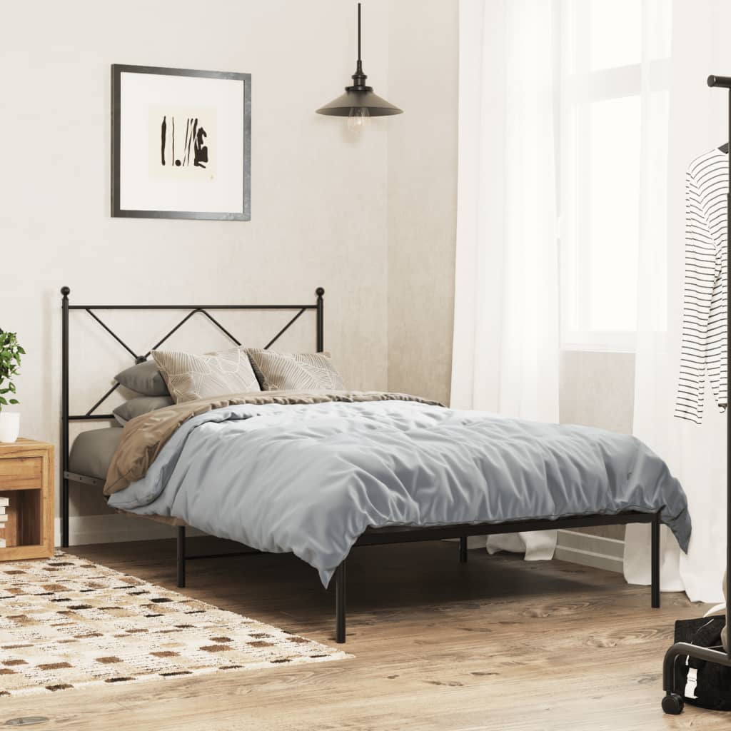 Metal Bedframe with Headboard Black 100x200cm - Decor Base