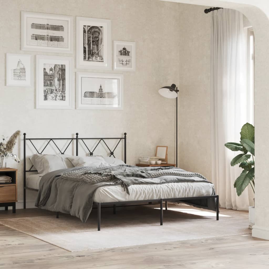 Metal Bedframe with Headboard Black 140x190cm - Merkel Designers