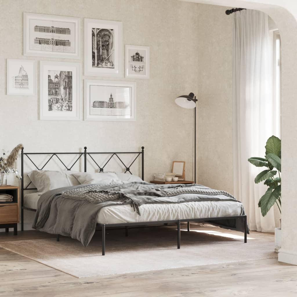 Metal Bedframe with Headboard Black 160x200cm - Merkel Designers