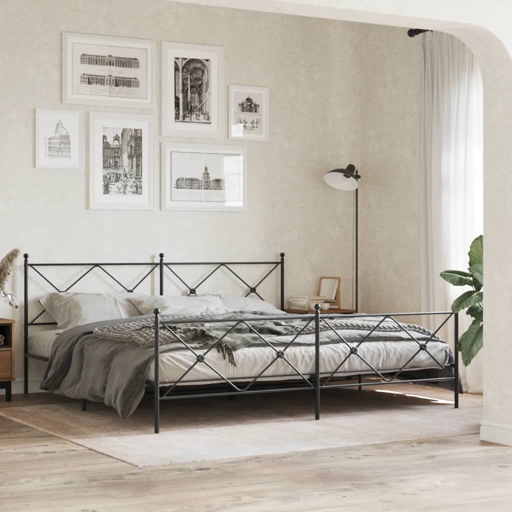 Metal Bedframe with Footboard Black 193x203cm - Decor Base