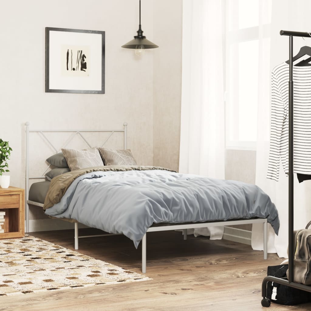 Metal Bedframe with Headboard White 90x190cm - Merkel Designers