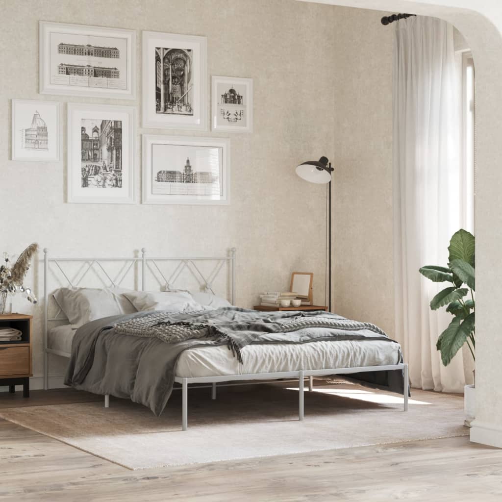 Metal Bedframe with Headboard White 140x200cm - Merkel Designers