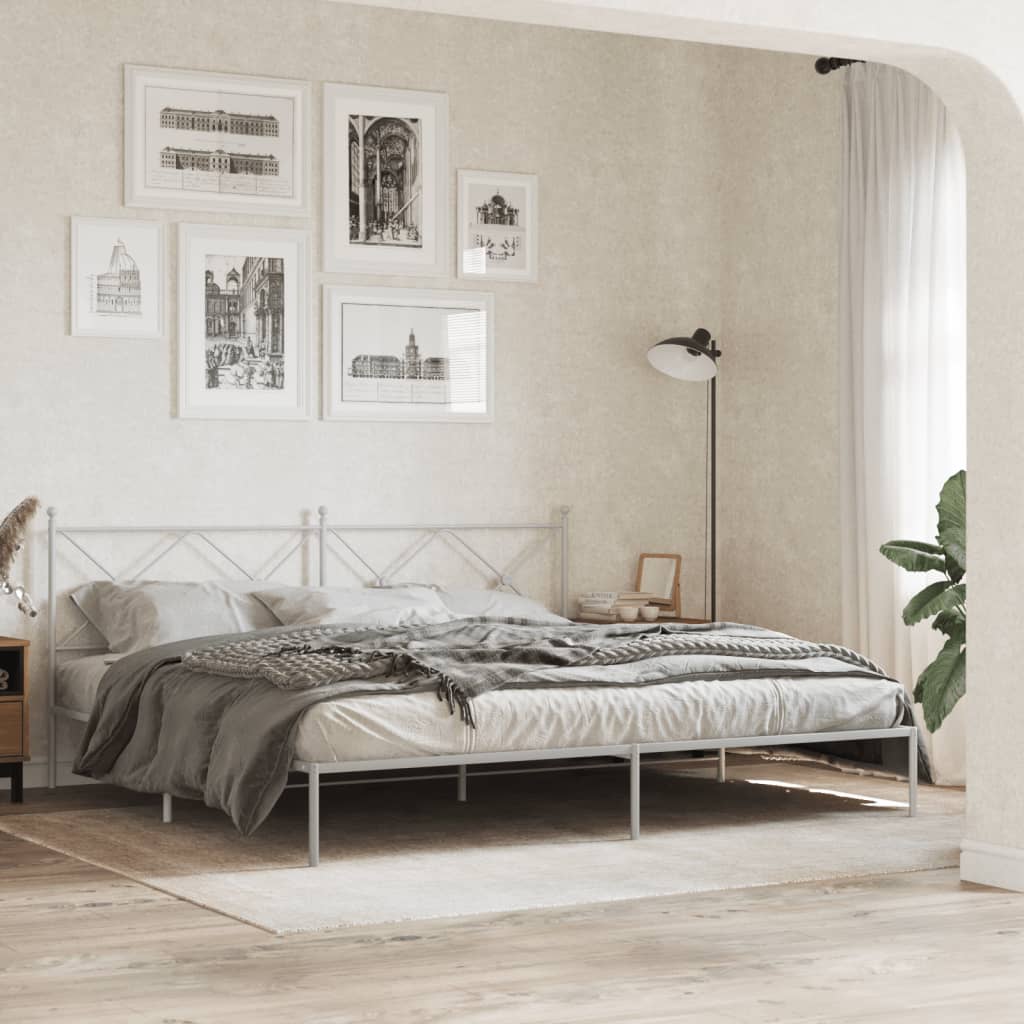 Metal Bedframe with Headboard White 200x200cm - All Things Good