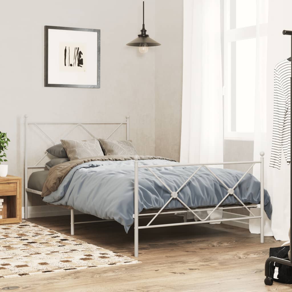 Metal Bedframe with Footboard White 100x190cm - Brittle & Co