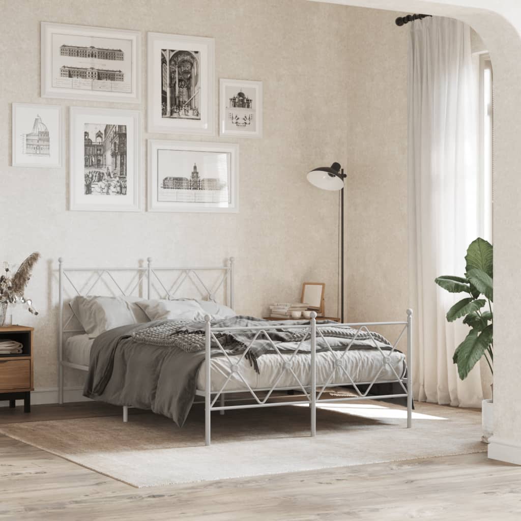 Metal Bedframe with Footboard White 120x200cm - Design Hut