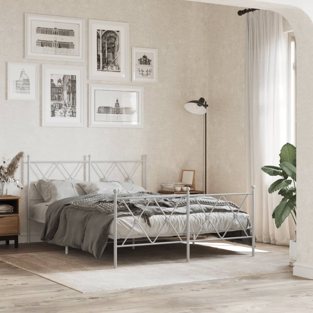 Metal Bedframe with Footboard White 140x200cm - Merkel Designers
