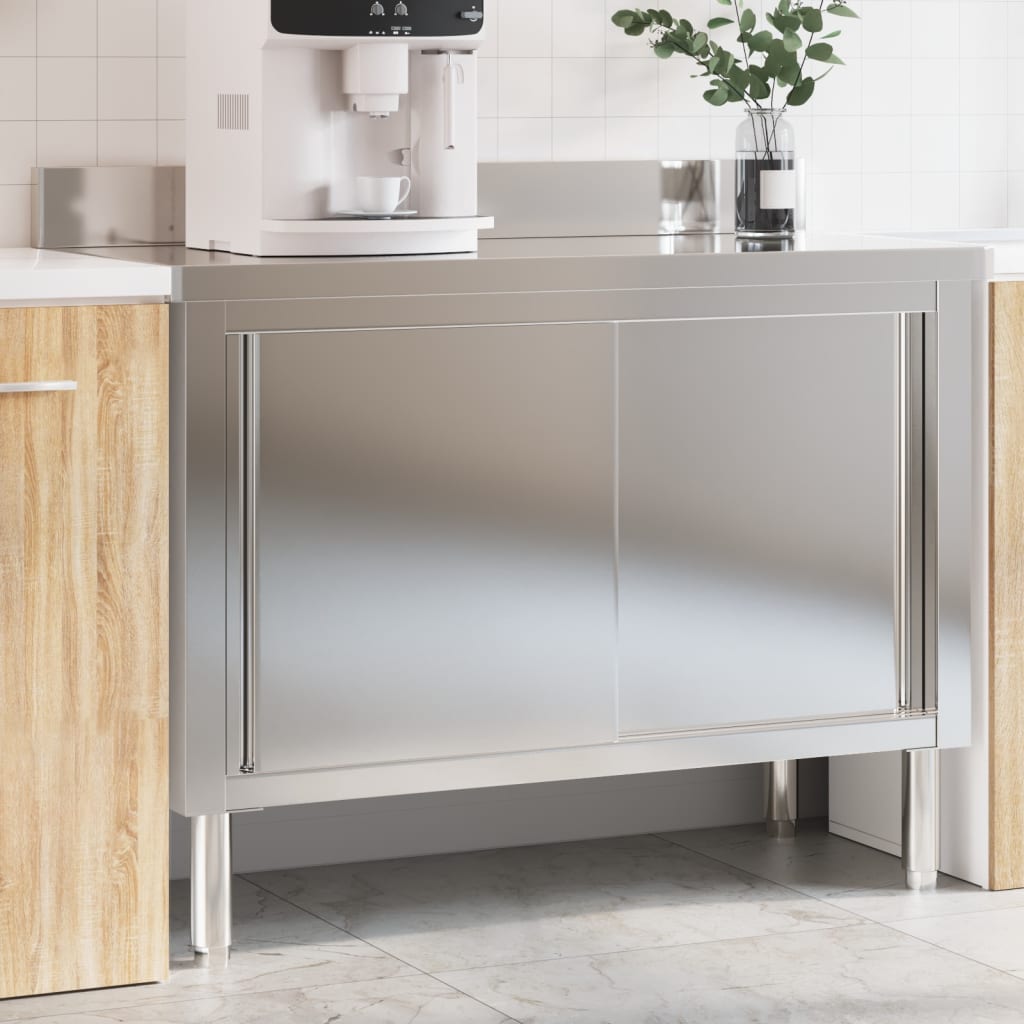 Kitchen Work Table with Sliding Doors Stainless Steel - Merkel Designers